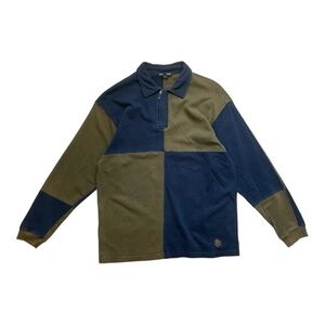 Banana Republic Long Sleeve Polo, Navy and Green, Size Large